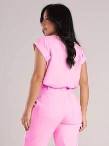 Women's Tailored Blouse With Buttons And Round Neck - Rose - View 2