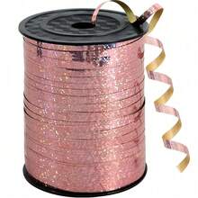 1 Roll, 250 Yards Shiny Laser Ribbon, Metallic Curly Ribbon, Suitable For Wedding, Holiday Supplies, Wedding Decoration, Birthday, Christmas, Easter, Flower Decoration, Flower Wrapping, Meets Various Decoration Needs, Battery-Free - Laser Rose Gold - View 2