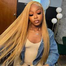200% Density Honey Blonde 13X6 HD Lace Front Wig Straight Lace Front Wigs Human Hair Brazilian Human Hair Wig #27 Colored 13X6 Full Edges Lace Pre-Plucked Lace Wig With Baby Hair For Women Ear To Ear Swiss HD Lace For Natural Looking - S27 - 查看 4