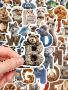 50张卡通字母和动物贴纸，可用于装饰日记本、笔记本、手机壳、平板电脑、小提琴、橱柜、窗户、滑板、吉他，亦可作为节日礼物。 - 多色 - 查看 5