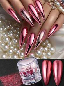 1 pieza Polvo de uñas con efecto espejo metálico de color rojo rosa para Navidad, decoración de arte de uñas con polvo de inmersión estilo Y2K - Rosa Fucsia - Ver 1