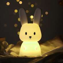 1pc Soft Silicone Rabbit Night Light, USB Rechargeable, Tap To Change Color, Warm Bedroom Desk Decor Lamp, Christmas Birthday Gift For Her, Dimmable Warm Light For Sleep