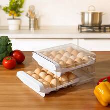 2-Tier Drawer-Style Egg Storage Container, Clear PVC Refrigerator Egg Organizer, Stackable Double-Layer Egg Holder For Fridge, Holds 32 Eggs, Keep Eggs Tidy & Fresh, Space-Saving Design For Kitchen Organization,Clear PVC Egg Storage Bin For Refrigerator, Pull-Out Design For Easy Access, 2-Tier Stackable Structure Stores Up To 32 Eggs, Perfect For Keeping Eggs Organized & Protected In Your Kitchen Premium 2-Tier Egg Storage Drawer, Clear PVC Fridge Egg Organizer With Double-Layer Stackable Design, Space-Saving Egg Holder For 32 Eggs, Ideal For Kitchen Organization & Freshness Preservation, Durable - White - View 5