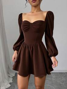 Women Short Dresses - Coffee - View 3