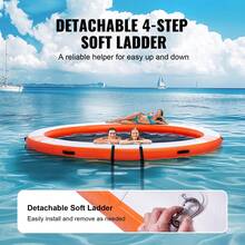 Inflatable Floating Dock, ø8FT Inflatable Dock Platform With ø5FT Trampoline Mesh Pool, Non-Slip Floating Platform Water Mat With Portable Bag & Detachable Ladder For Pool Beach Relaxation - 白+橘色 - 查看 5