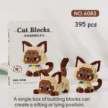 Cute Cat Series Mini Particle Building Block Set, Animal Model DIY Assembling Building Blocks Toy, DIY Cartoon Cat Blocks Kit, Fashion Assembly Toy, Creative Birthday/Halloween/Christmas Gift, Home And Office Desktop Decoration, 300+PCS