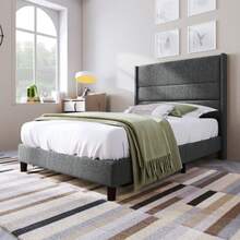 Upholstered Bed 90 X 200 Cm, Bed Frame With Slatted Frame & Headboard, Upholstered Double Bed, Textile Cover Linen In Grey, Timeless Modern Design, Youth Bed - Grey - View 1