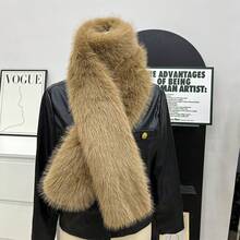 1 Piece Universal Double-Sided Faux Fox Fur Long-Plush Scarf, Durable Faux Fur Fabric (Double-Sided Warmth To Block Cold Air + Fine & Soft Plush That's Gentle On Skin Without Itching, Black & Cream Color Combination For Versatile Styling), Elegant & Versatile Style, Suitable For Matching With Winter Wool Coats / Wind Protection During Outdoor Walks / Styling For Friends' Gatherings / Surprise Birthday Gift (Fashion Enthusiasts) / Daily Outdoor Warmth - 1 - View 8