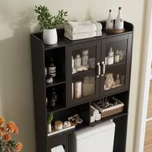Vabches Over The Toilet Storage Cabinet, Over Toilet Bathroom Organizer With Multiple Storage Shelves, Toilet Paper Holder And 2 Acrylic Doors, Space-Saving Toilet Rack For Bathroom, Laundry, Restroom - màu đen - Xem 5
