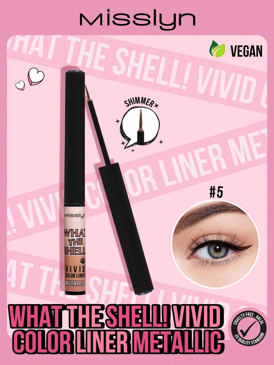 Misslyn 1件 WHAT THE SHELL! 鮮豔金屬感眼線液,金屬色眼線筆,藍色、黑色、棕色,高顯色、防暈染、防水、持久,液體眼線筆,適合Y2K風格,適合派對,品牌彩妝 - #5 - 查看 1