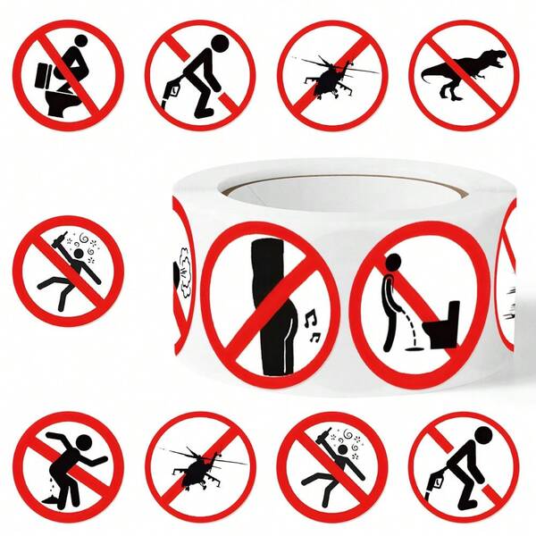 500 Stück wiederverwendbare Verbotsschild Aufkleber, lustig und interessant, selbstklebend, runde Form, mehrfarbig für Basteln & Handwerk, 1 Rolle, Aufkleber, runde Form, perfekt für Winter, Halloween, Weihnachten, Party Aufkleber