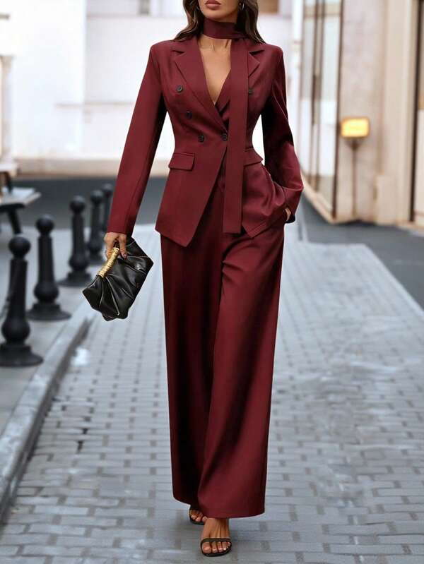 Women's Satin Shirt, Business Casual Button-Down Blouse With Notch Lapel, Elegant Office & Lounge Top For Fall Winter Spring