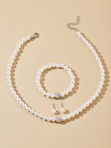 4pcs/Set Girls Fashion Faux Pearl Necklace Bracelet Earrings Jewelry Set, Elegant For Girls Party Occasions - Multicolor - View 2