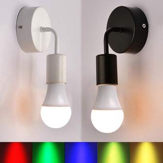 2 pezzi Lampada da parete a tubo curvo a forma di 7 nera, 24 cm, lampadina RGB con telecomando, telaio da 10 cm, batteria ricaricabile da 1200 mAh, adatta per soggiorno, camera da letto, balcone, corridoio, scale