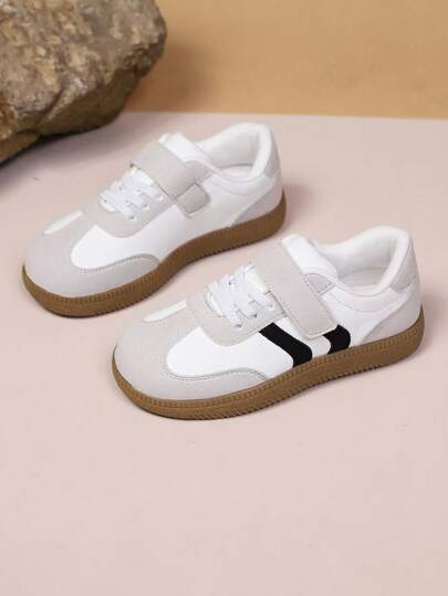 1 Pair Casual Minimalist Campus Style Hook And Loop Outdoor Children Flat Skateboard Shoes, Suitable For All Seasons