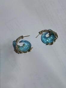 1/2/4 pezzi Set di collane a onde, anello a forma di onda del mare di lusso leggero e creativo, orecchini, anello versatile in quarzo cristallo Torina per donne, anello terapeutico magnetico di drenaggio linfatico in quarzo cristallino, anello cavo multicolore con strass