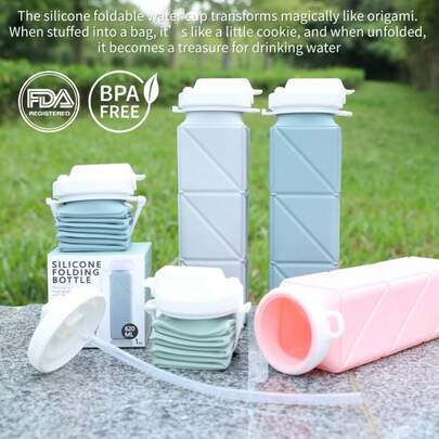 1pc Silicone Collapsible Travel Cup With Lid, Silicone Folding Camping Cup, Travel Silicone Folding Cup, Retractable Cup, Reusable Expandable Portable Water Cup, Portable Drinking Cup, Outdoor Cup, Sports Cup, Silicone Folding Cup, Silicone Cup, Suitable For Hiking Camping Adult Sports Travel