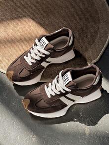 Women's Lightweight Running Sneakers - Lace-Up Closure, Multi-Functional Flat Sole, Breathable Fabric & Faux Leather Material - Coffee Brown - View 5
