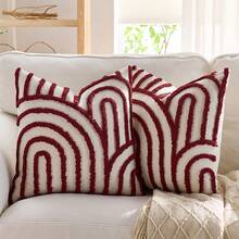 1 buah/2 buah Set Sarung Bantal Pola Geometris Setengah Lingkaran, Sarung Bantal Persegi Bordir Beludru Lingkaran Kanvas, Untuk Penggunaan Sehari-hari di Kamar Tidur, Ruang Tamu, Sofa, Halaman, Dekorasi Taman, Tanpa Isi 30*50cm 45*45cm - Burgundy - View 9
