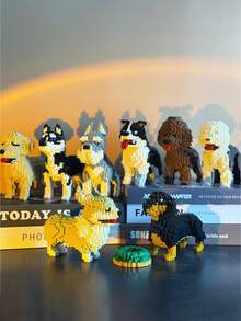 1pc Cartoon Building Block Pet Dog (Dachshund/Husky/Schnauzer/Chow Chow/Bulldog/Poodle/Golden Retriever/Dobermann) 3D Puzzle DIY Creative Educational Building Block Model Home Decor Birthday Gift,Cairn Terrier,Black Labrador,Westie Dog - Multicolor - View 3
