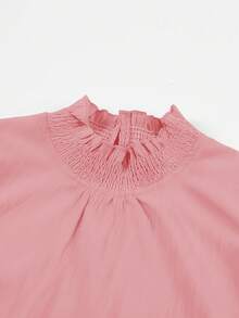 Blibean Tween Girls' Loose Solid Color Ruffle Trim Stand Collar Blouse, Back To School Season - Pink - View 8