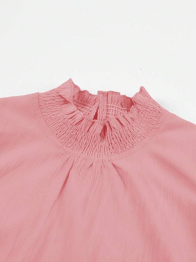 Blibean Blusa de Meninas Pré-Adolescentes com Gola Alta, Babado e Cor Sólida Folgada, Temporada de Volta às Aulas - Rosa chiclete - Visão 8