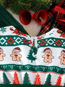 Girls Christmas Outfit Ruffle Hem Jacket Paired With Sleeveless Snowman & Christmas Tree Print Dress, Elegant Girls 2 Pieces Holiday Party Wear - Green - View 7