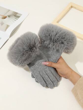 1 par vita varma handskar i högdensitetsull med pekskärmsfunktion för kvinnor, lämpliga för vinteraktiviteter utomhus och cykling