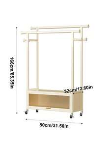 Percha de ropa de doble barra, percha de ropa con ruedas, estante de almacenamiento de ropa portátil, adecuado para dormitorio, sala de estar, tienda de ropa