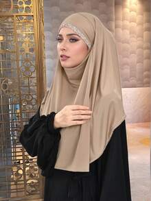 1 pieza Pañuelo de cabeza multiusos de unicolor estilo malayo, máscara, turbante, velo, accesorio de abaya, transpirable y suave para uso diario - Turbante de máscara facial atado malayo - Ver 24