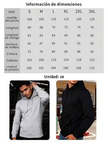 Sudadera con capucha y cordón para hombre, sudadera informal para hombre, sudadera con capucha unisex, sudadera con capucha sencilla de color liso - Negro - Ver 6