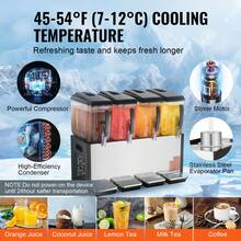 Commercial Beverage Dispenser, 4 Tanks 12 L / 12.7 QT Per Tank Juice Dispenser, 510W Stainless Steel Ice Tea Drink Machine With 45°F-54°F Cooling Temperature, For Cold Drink Restaurant Bar Party - Xem 3