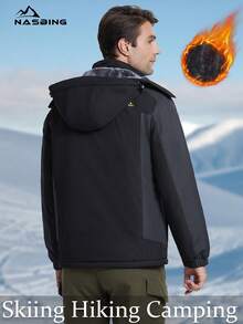 KEFITEVD 男士冬季滑雪服，防水防风，带帽，4个口袋，保暖冬季外套，适合滑雪、徒步、露营、登山 - 彩色 - 查看 3