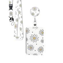 1件套（证件夹+挂绳+卡套）花卉图案多功能证件套，带可拆卸夹子和可伸缩证件卷轴，适用于护士/医务助理/教师/员工，护士节礼物 - 彩色 - 查看 7