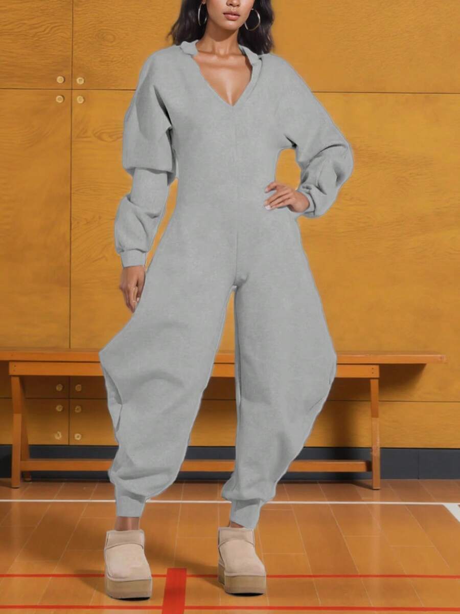Women's 2025 Fall Long Sleeve Jumpsuit Fashion Casual Loose Fit Outdoor And Lounge Romper One Piece Outfits - Màu Xám nhạt - Xem 1