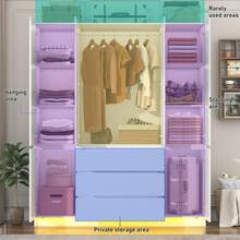 4 Doors Armoire Wardrobe Closet With 3 Drawers & Mirror, Modern Wooden Bedroom Armoires With Hanging Rod USB Powered Led Lights For Bedroom - 白色-4門 - 查看 4