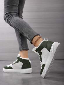 女士多功能高帮运动鞋，四季皆宜的休闲运动鞋，绿/黄/红/棕四色可选，防滑轻便，厚底设计，圆头系带女鞋，适合派对、日常穿着，学生礼物