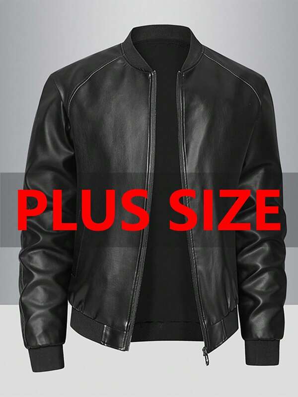 Chaqueta de caballero de negocios para hombre de talla grande, chaqueta con cremallera delantera, decoración de bolsillo de piel sintética, adecuada para primavera y otoño