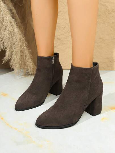 Women's Suede High Heel Ankle Boots, Pointed Toe Side Zipper Thermal Lining, Fashion Winter Boots