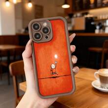 Cubierta de teléfono con borde negro y diseño de dibujo animado naranja con personaje corriendo sobre una línea para uso diario en cafeterías y espacios casuales Aplicable a los teléfonos de la serie Apple y Galaxy - Café integral - Ver 2