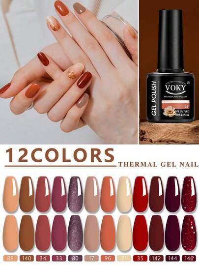 12pcs Gel Nail Polish Set, Semi-Permanent Immersion /LED Transparent Primer, Fashionable Seasonal Colors, Nail Trimming Gel Paint Set, Suitable For Home Or Salon Use