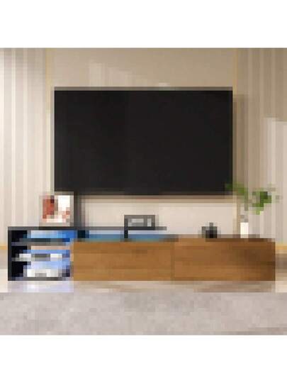 Moderne TV Unit Elegante Stylish, Practical Storage, Black, Wood Look, Glass Shelves, Lighting view 5
