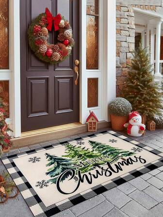 1pc Christmas Rug, Christmas Element Carpet, Anti-Slip Festival Door Mat, Soft, Comfortable, Easy To Clean, Home Decor Suitable For Bedrooms, Living Rooms, Dining Rooms, Bathroom Entrances, Laundry Rooms