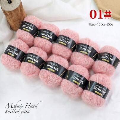 10 Balls/Pack, Long Mohair Alpaca Knitted, Knitting Yarn For Sweaters, Vests, Shawls, Hand-Knitting Yarn In Multiple Colors, Fine Mohair, Warm And Skin-Friendly