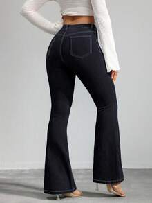 GILIPUR New Black & Blue Y2K Flare Jeans For Women, High-Waisted Slim Fit Stretchy, Elegant & Fashionable Casual Street Style, Retro For Winter & Spring, Suitable For New Year, Valentine's Day, Sexy Party Style, Holiday Gift. Sophisticated Yet Casual Appearance, Ideal For Formal Events, Casual Dinners And Concerts. - Black and Blue - View 7