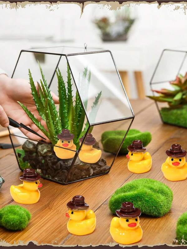10/20 piezas - Mini figuritas de patos vaqueros de resina con sombrero vaquero para decoración de jardín, acuario, fiesta, paisajismo DIY. Figuritas de patos de resina estilo western con sombrero vaquero, ideales para recuerdos de fiesta, decoración del hogar, decoraciones navideñas, accesorios de casa de muñecas, adornos lúdicos, decoración ligera, figuras decorativas