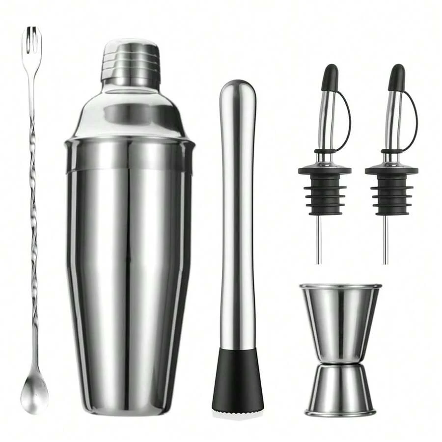 重型不锈钢大容量鸡尾酒/饮品搅拌器，调酒器套装 - 马提尼调酒器套装，带内置滤网、双头量酒器和组合式搅拌勺，750毫升鸡尾酒调酒器，鸡尾酒制作套装，含15/30毫升量酒器等配件，适合家庭/酒吧使用，乔迁礼物，送给丈夫、同事或作为圣诞礼物