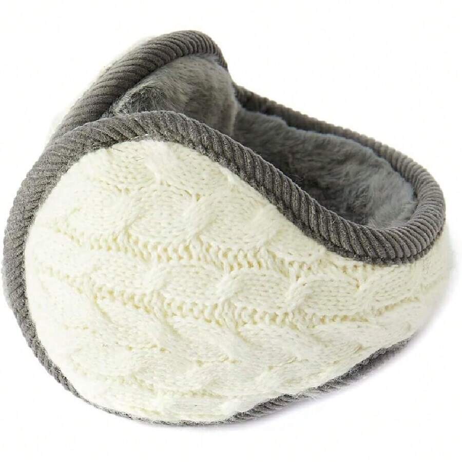 Unisex Foldable Ear Warmers Knits Winter EarMuffs,26339344 - 白色 - 查看 1