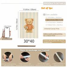 1pc, Canvas Wall Art, Framed Nursery Wall Decor, Teddy Bear Baseball Theme Painting, Teddy Bear Basketball Theme Painting, Teddy Bear Soccer Theme Painting, Sports-Themed Nursery Decor, Suitable For Children's Room Decor, Animal-Themed Nursery Art, Blue Striped Design Playroom Decor, Children's Room Artwork, Nursery Decorative Painting, Kindergarten Decor, Sports Enthusiast Decor Gift, Playroom Decor, Maternity Room Decor