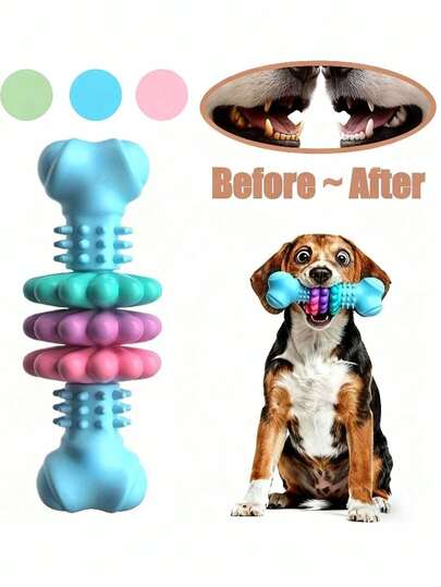 3-1 Ultra- Dog Chew Bone Toy, Thermoplastic Rubber With Geometric Patterns, Teeth Cleaning And Training Chew Toy For Aggressive Chewers, Suitable For Small And Medium Dogs, Relieves Boredom And Destructive Chewing, Dog Chew Toy